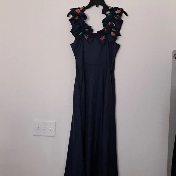 Fanm Mon Blue Midi Dress with Red Accents - Picture 7 of 13